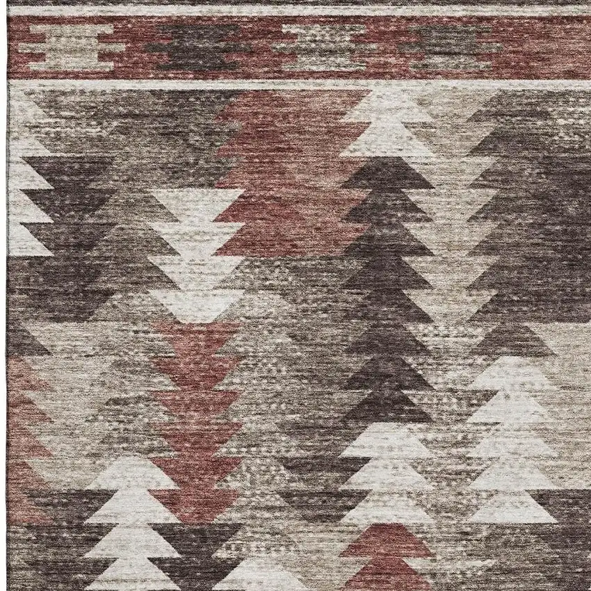 Chocolate Ivory And Rust Southwestern Washable Area Rug With UV Protection Photo 3