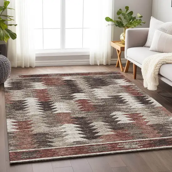 Chocolate Ivory And Rust Southwestern Washable Area Rug With UV Protection Photo 6