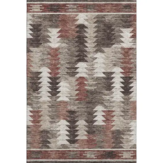 Chocolate Ivory And Rust Southwestern Washable Area Rug With UV Protection Photo 1