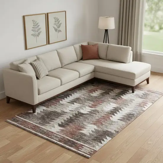 Chocolate Ivory And Rust Southwestern Washable Area Rug With UV Protection Photo 1