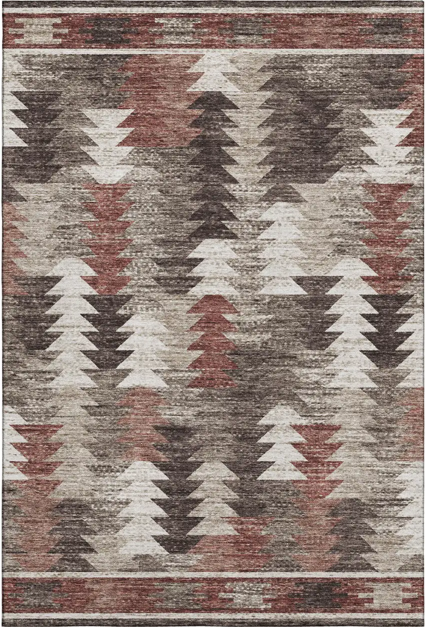 Chocolate Ivory And Rust Southwestern Washable Area Rug With UV Protection Photo 1