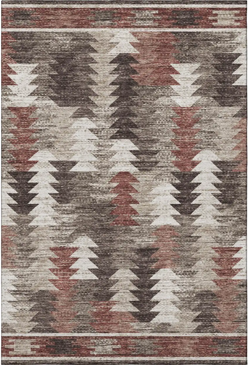 Chocolate Ivory And Rust Southwestern Washable Area Rug With UV Protection Photo 4