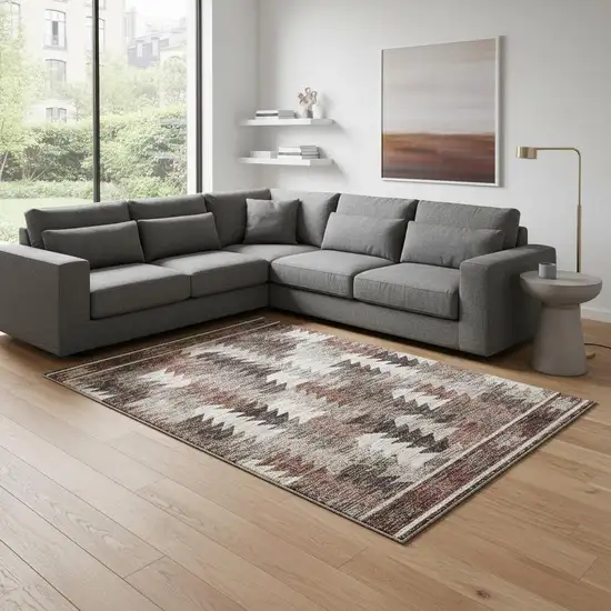 Chocolate Ivory And Rust Southwestern Washable Area Rug With UV Protection Photo 2