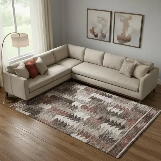 Chocolate Ivory And Rust Southwestern Washable Area Rug With UV Protection Photo 1