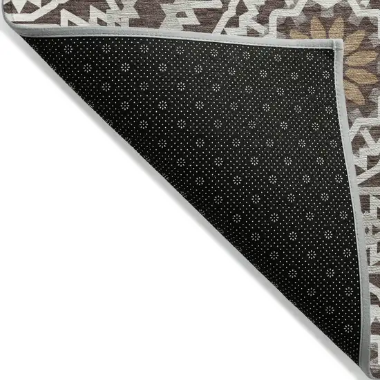 Chocolate Ivory And Taupe Floral Medallion Washable Indoor Outdoor Area Rug Photo 4