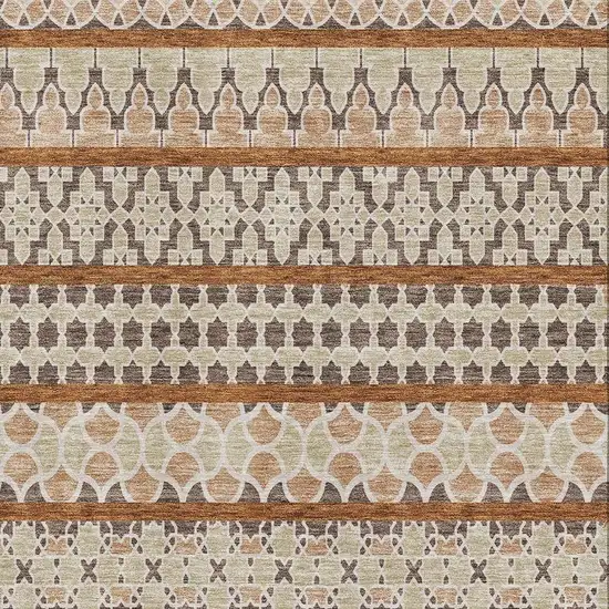 Chocolate Ivory And Taupe Ikat Washable Area Rug With UV Protection Photo 3