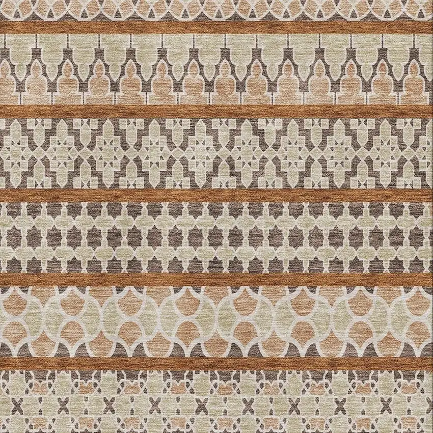 Chocolate Ivory And Taupe Ikat Washable Area Rug With UV Protection Photo 3