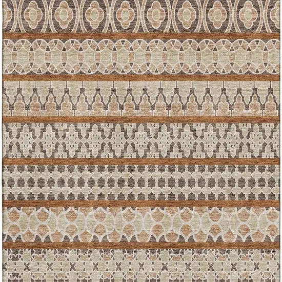 Chocolate Ivory And Taupe Ikat Washable Area Rug With UV Protection Photo 4