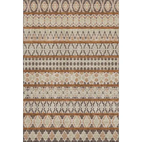 Chocolate Ivory And Taupe Ikat Washable Area Rug With UV Protection Photo 1