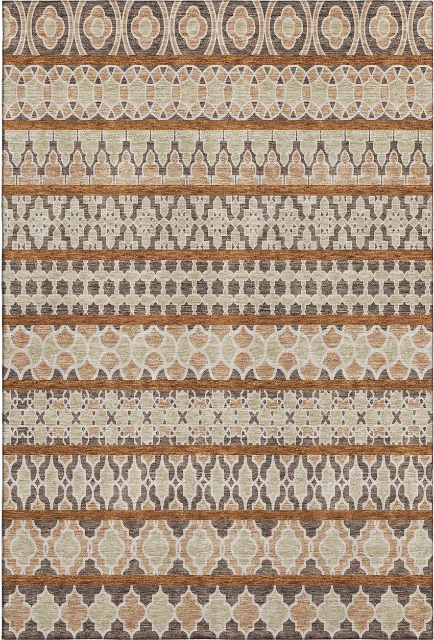 Chocolate Ivory And Taupe Ikat Washable Area Rug With UV Protection Photo 1