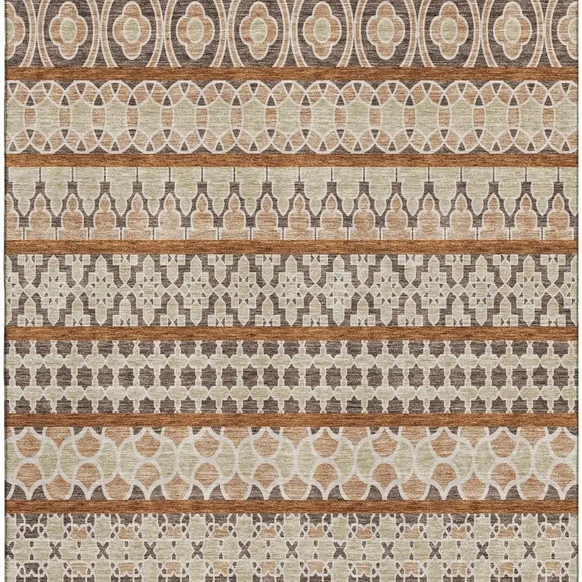 Chocolate Ivory And Taupe Ikat Washable Area Rug With UV Protection Photo 3