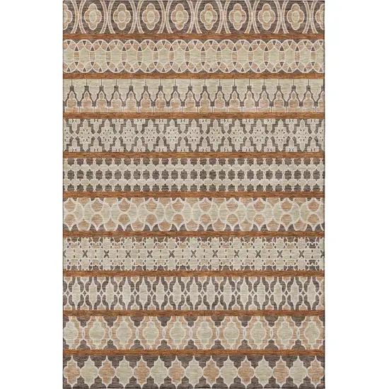 Chocolate Ivory And Taupe Ikat Washable Area Rug With UV Protection Photo 3