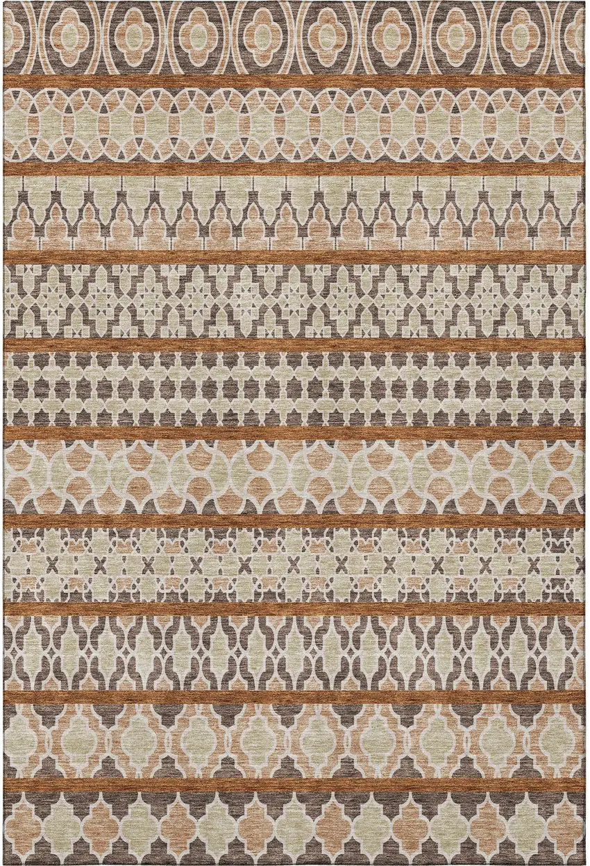 Chocolate Ivory And Taupe Ikat Washable Area Rug With UV Protection Photo 3
