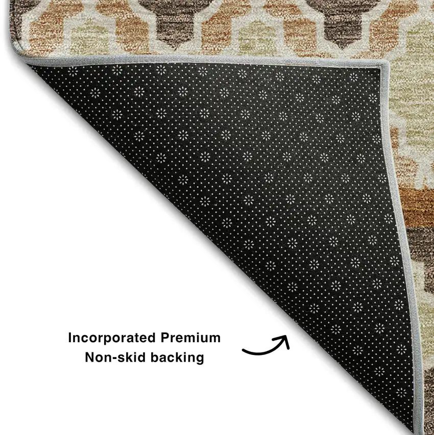 Chocolate Ivory And Taupe Ikat Washable Area Rug With UV Protection Photo 6