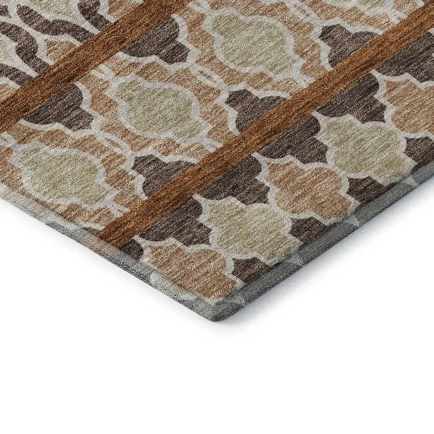 Chocolate Ivory And Taupe Ikat Washable Area Rug With UV Protection Photo 7