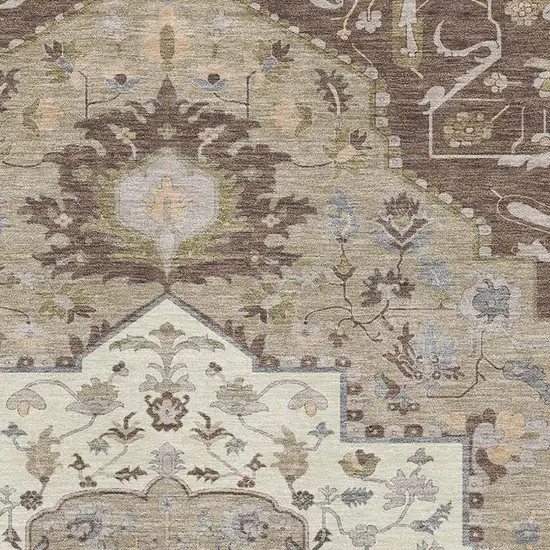 Chocolate Ivory And Taupe Oriental Washable Area Rug With UV Protection Photo 2