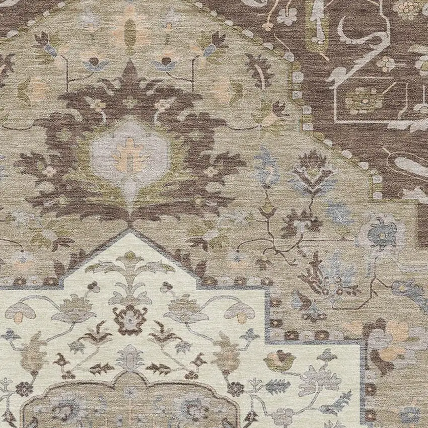 Chocolate Ivory And Taupe Oriental Washable Area Rug With UV Protection Photo 2