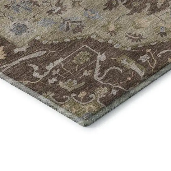 Chocolate Ivory And Taupe Oriental Washable Area Rug With UV Protection Photo 7