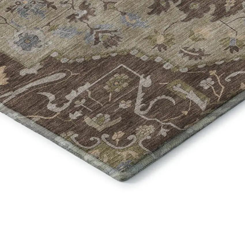 Chocolate Ivory And Taupe Oriental Washable Area Rug With UV Protection Photo 7