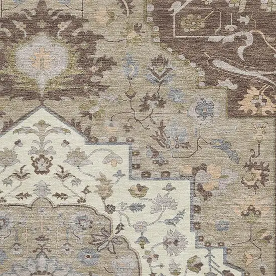 Chocolate Ivory And Taupe Oriental Washable Area Rug With UV Protection Photo 2