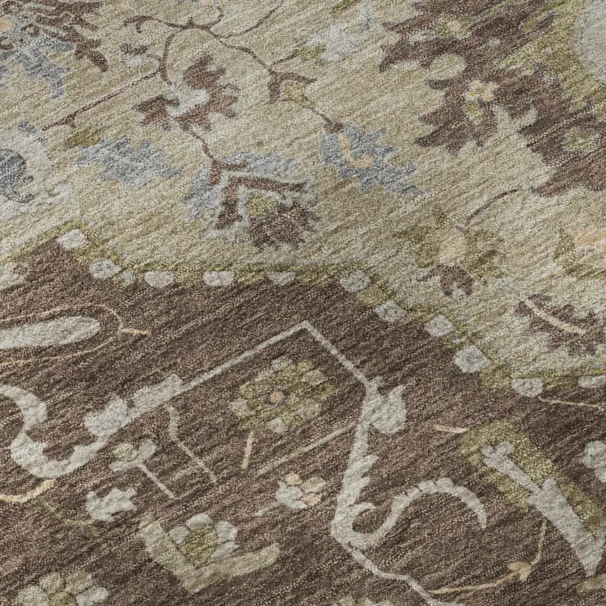 Chocolate Ivory And Taupe Oriental Washable Area Rug With UV Protection Photo 9