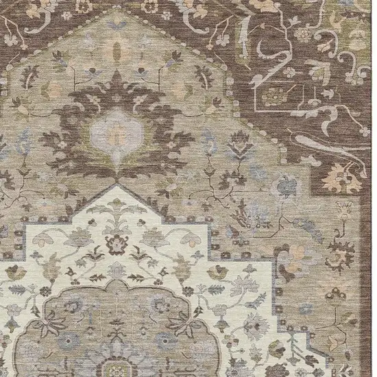 Chocolate Ivory And Taupe Oriental Washable Area Rug With UV Protection Photo 3