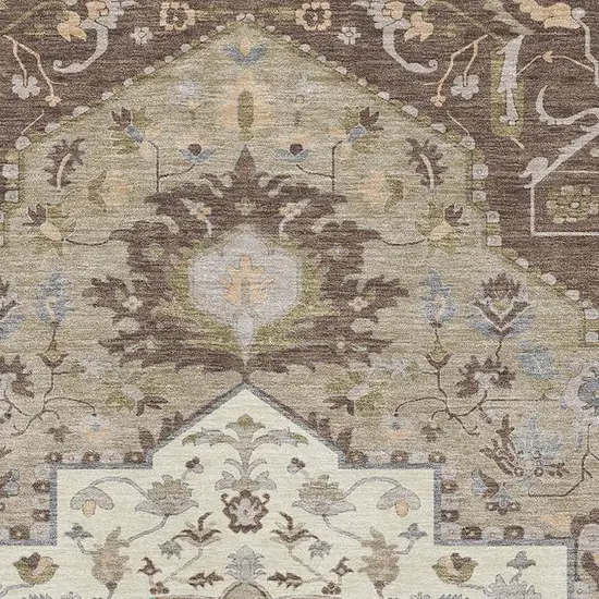 Chocolate Ivory And Taupe Oriental Washable Area Rug With UV Protection Photo 2