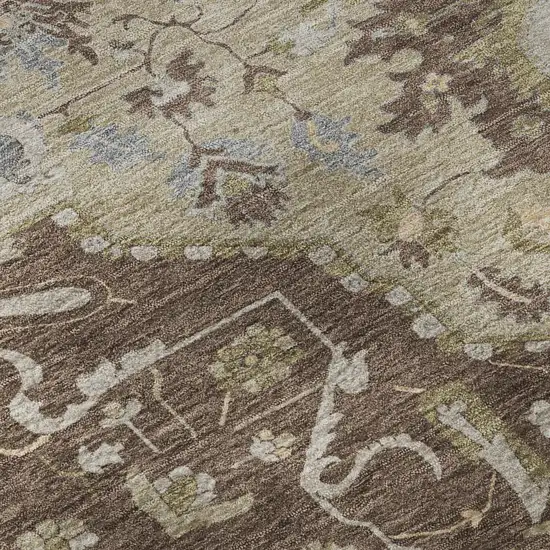Chocolate Ivory And Taupe Oriental Washable Area Rug With UV Protection Photo 9