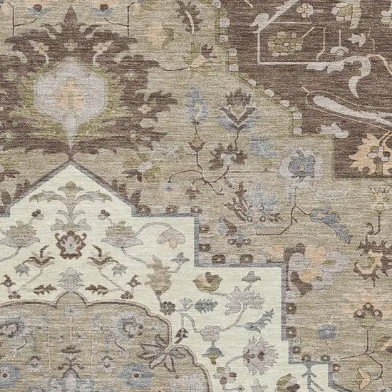 Chocolate Ivory And Taupe Oriental Washable Area Rug With UV Protection Photo 2