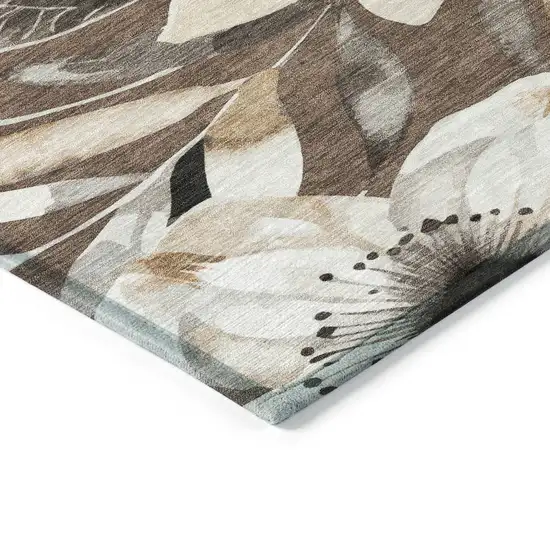 Chocolate Ivory And Wheat Floral Washable Indoor Outdoor Area Rug Photo 5