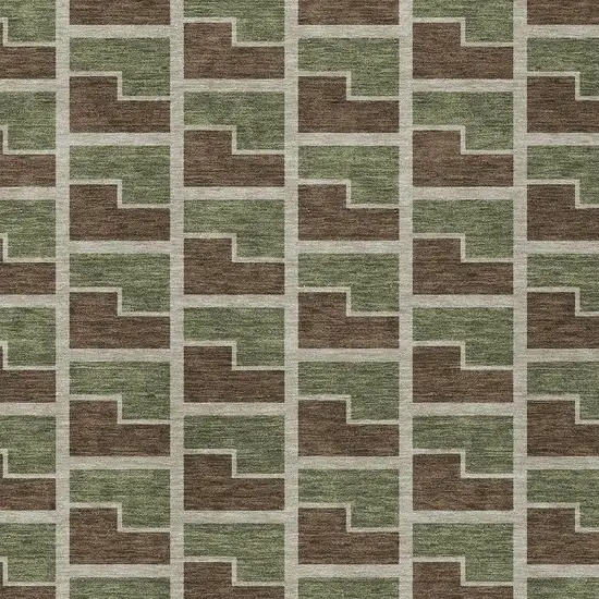 Chocolate Olive Green And Beige Geometric Washable Indoor Outdoor Area Rug Photo 2