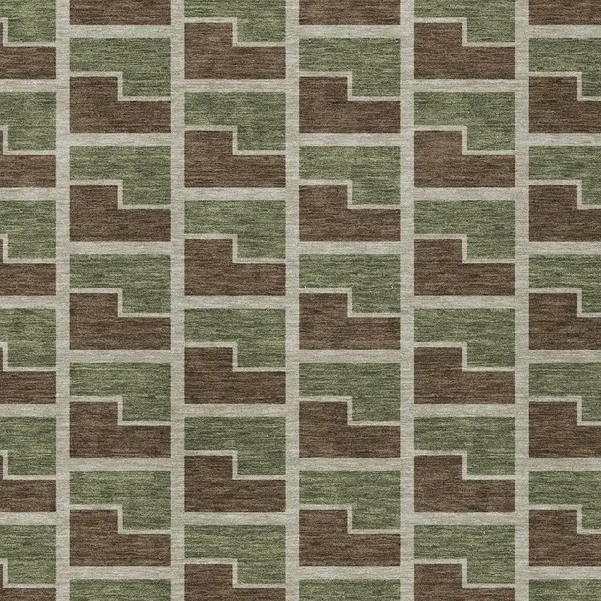 Chocolate Olive Green And Beige Geometric Washable Indoor Outdoor Area Rug Photo 2