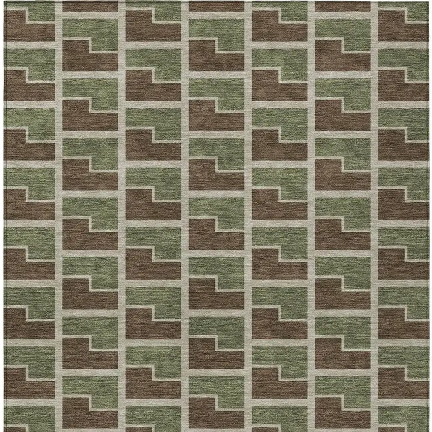 Chocolate Olive Green And Beige Geometric Washable Indoor Outdoor Area Rug Photo 3