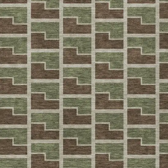 Chocolate Olive Green And Beige Geometric Washable Indoor Outdoor Area Rug Photo 2