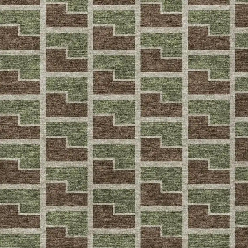 Chocolate Olive Green And Beige Geometric Washable Indoor Outdoor Area Rug Photo 2