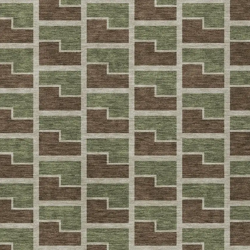 Chocolate Olive Green And Beige Geometric Washable Indoor Outdoor Area Rug Photo 2