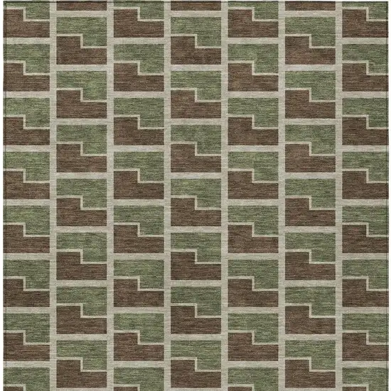 Chocolate Olive Green And Beige Geometric Washable Indoor Outdoor Area Rug Photo 3