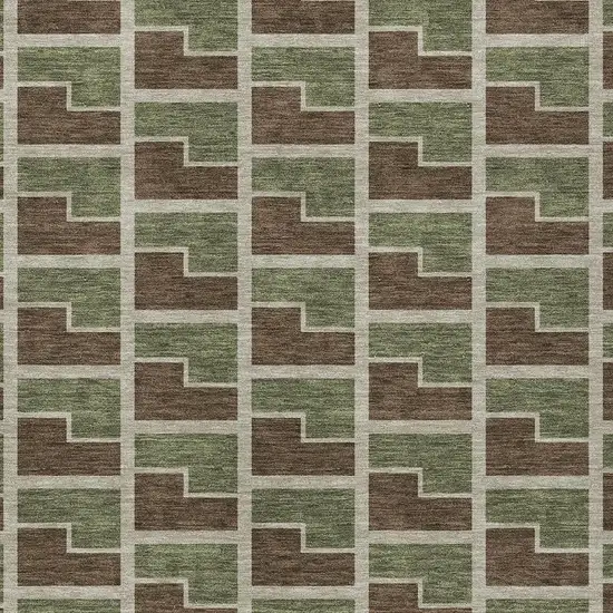 Chocolate Olive Green And Beige Geometric Washable Indoor Outdoor Area Rug Photo 2