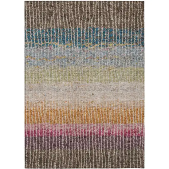 Chocolate Orange And Pink Striped Washable Indoor Outdoor Area Rug Photo 2