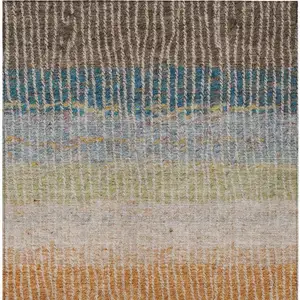 Photo of Chocolate Orange And Pink Striped Washable Indoor Outdoor Area Rug