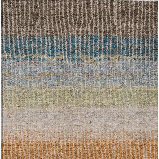 Chocolate Orange And Pink Striped Washable Indoor Outdoor Area Rug Photo 7