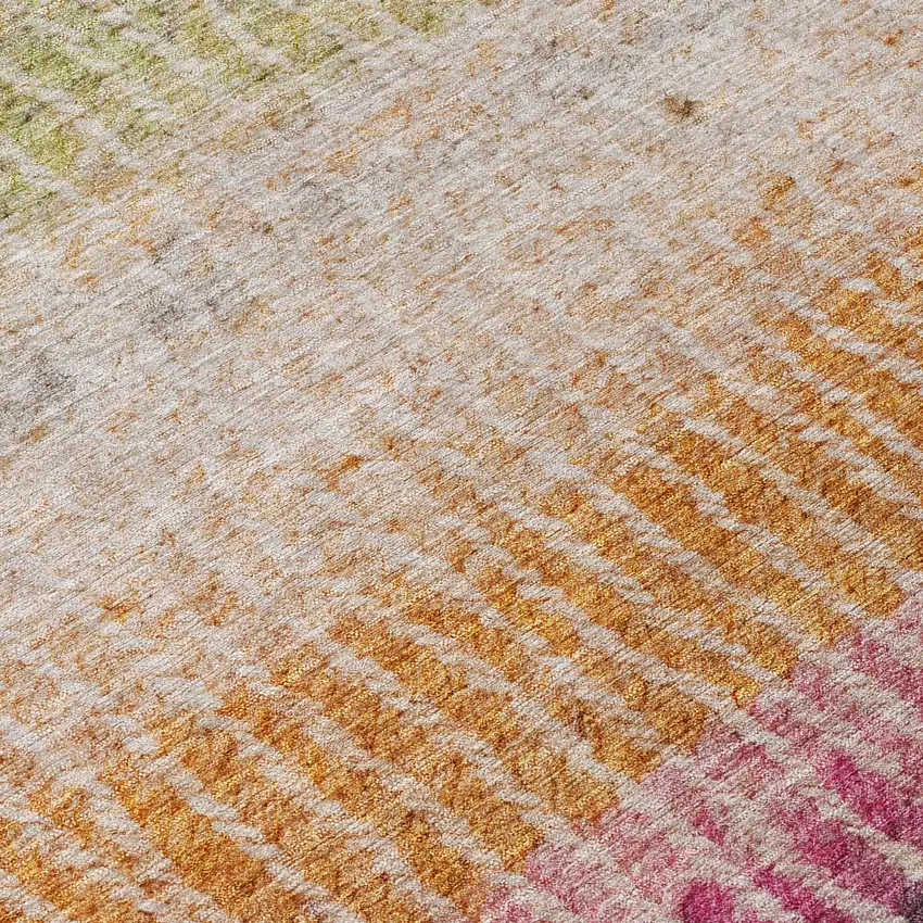 Chocolate Orange And Pink Striped Washable Indoor Outdoor Area Rug Photo 6