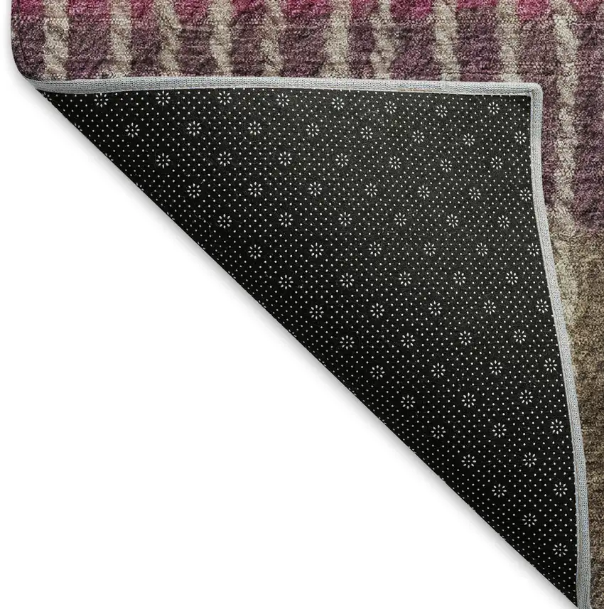 Chocolate Orange And Pink Striped Washable Indoor Outdoor Area Rug Photo 4