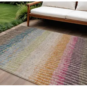 Photo of Chocolate Orange And Pink Striped Washable Indoor Outdoor Area Rug