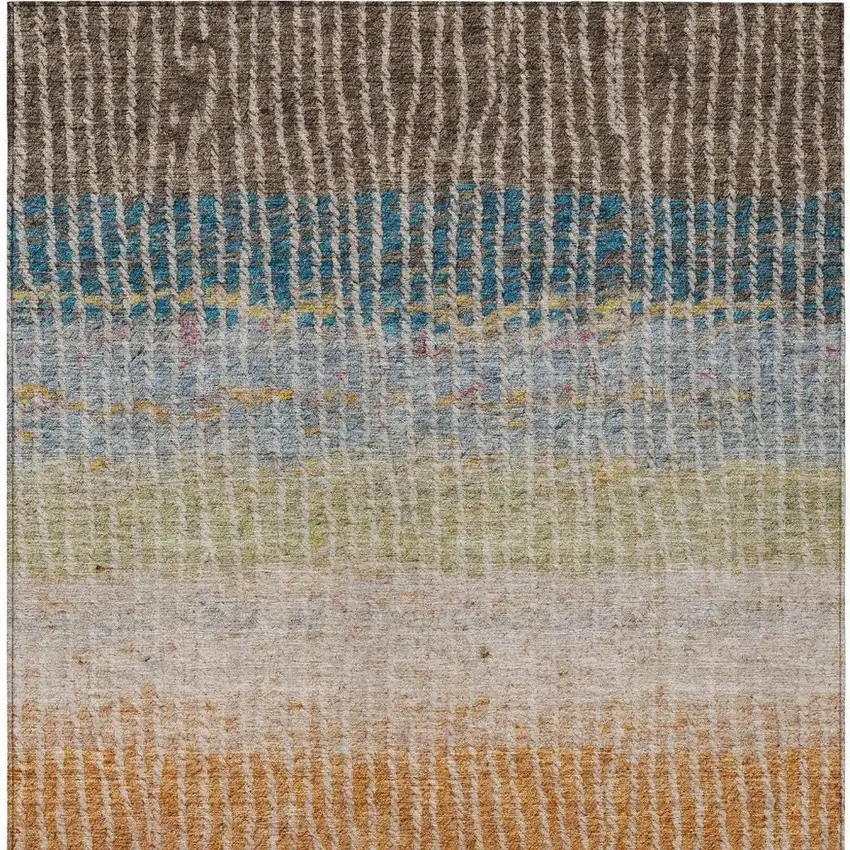 Chocolate Orange And Pink Striped Washable Indoor Outdoor Area Rug Photo 6