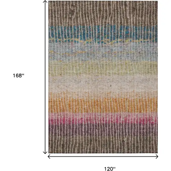 Chocolate Orange And Pink Striped Washable Indoor Outdoor Area Rug Photo 3