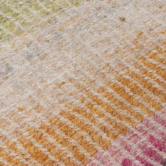 Chocolate Orange And Pink Striped Washable Indoor Outdoor Area Rug Photo 7