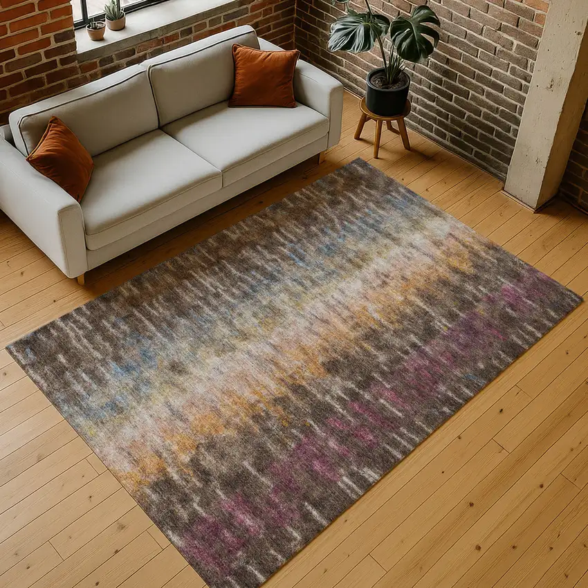 Chocolate Orange And Purple Abstract Washable Indoor Outdoor Area Rug Photo 9