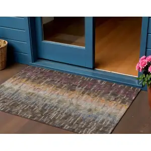 Photo of Chocolate Orange And Purple Abstract Washable Indoor Outdoor Area Rug