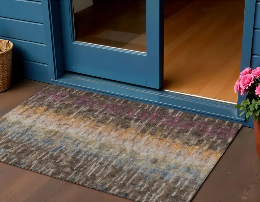 Chocolate Orange And Purple Abstract Washable Indoor Outdoor Area Rug Photo 1